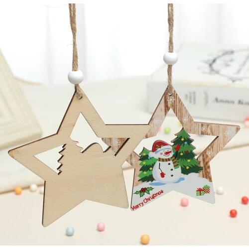 Creative Santa Clause Snowman Wooden Christmas Pendants Hollow Out Ornament For Christmas Tree Decoration Kids Toys