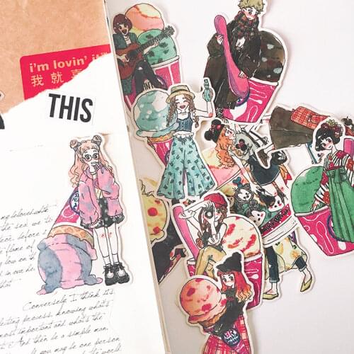 Ice cream girl sticker DIY scrapbooking journal base collage mobile computer happy planner decoration sticker