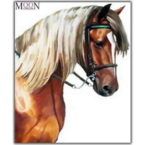 MOONCRESIN Diamond Painting Cross Stitch Horse Galloping Animals Diy Diamond Mosaic Full Round Diamond Embroidery Decoration Kit