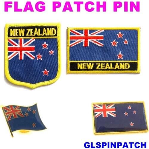New Zealand FLAG Patch Rectangle Lapel Pin iron-on embroidered applique Hook Loop Badge