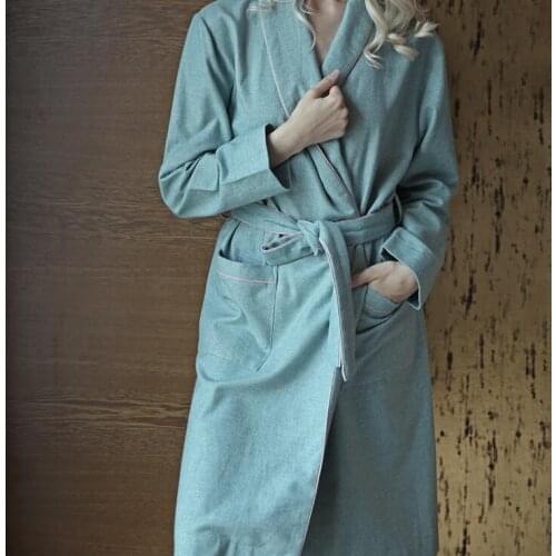 Hotel providing High Quality Gabardine Nightgown Couple Robes 3 colors Spring Solid Pajamas Women Sleepwear Family Bathrobe
