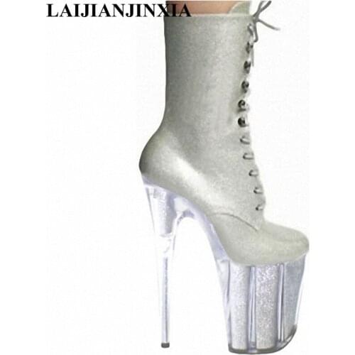 New silvery eye silver glitter 20cm high heels, low boot, model runway show, dancing shoes