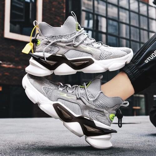 High Top High-soled Sneakers Socks Mens Sports Shoes Sport Sneakers for Men Running Shoes for Men Gray Knit Tennis 2021 GMB-1182