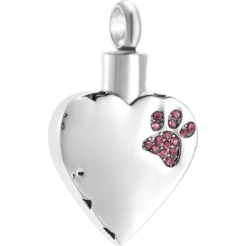 CMJ9981 Lovely Paw Print Engrave Heart Stainless Steel Urn Pendant Necklace Memorial Jewelry for Mom Wholesale or Retail