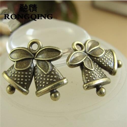 RONGQING 15*17MM Antique Bronze Christmas Bells 60pcs/lot Christmas Bells Keychain Bracelets Jewelry Making DIY