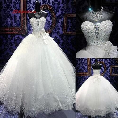 Luxury Crystals Wedding Dresses Plus Size Ball Gown African White Ivory Wedding Gowns Bridal Bride Dresses