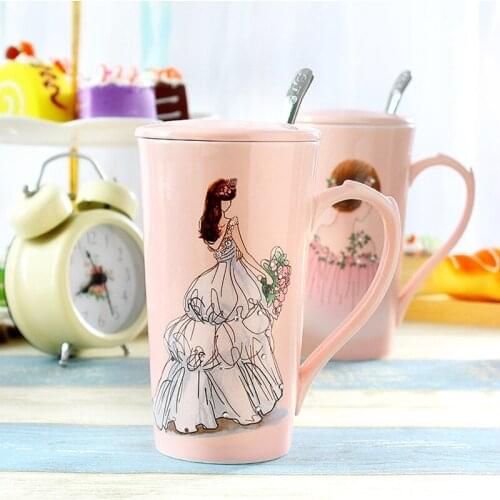 Hand Printed Ceramic Mug With Lid Creativity Pink For Welding Gift Mugs for Water Milk Coffee Cup Dirnkware