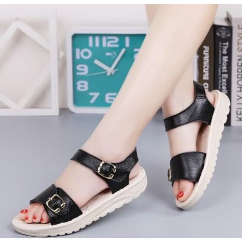 Genuine Leather Womens Summer Beach Sandals Shoes Ladies Flat Flip Flops Slippers Casual Female Gladiator Sandals Shoe