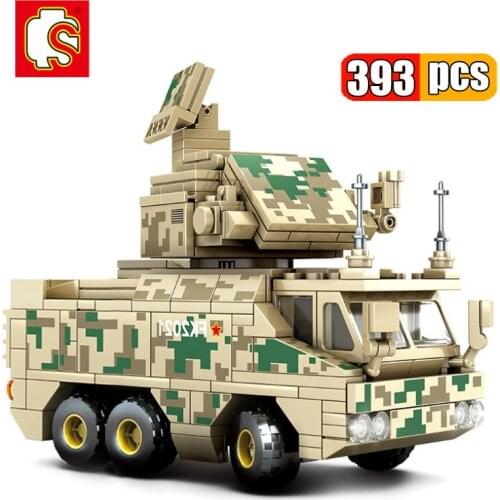 SEMBO 393Pcs Military Series China Army HQ-17A Anti-aircraft Missile Vehicle Building Blocks SWAT Assault Armor Car Bricks Toys