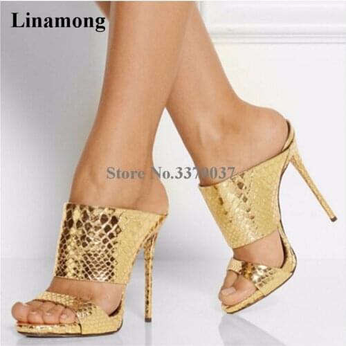 Women Summer Sexy Gold Silver Black Slipper Sandals Super High Heel Sandals Thin Heel Slippers Charming Dress Shoes