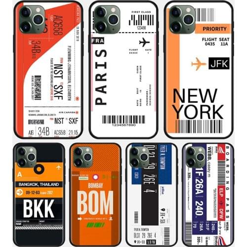 Phone Case for iPhone 12 Pro Max Mini 11 Pro Max XR XS MAX 7 8 Plus Silicone Black Cover Air Plane Tickets