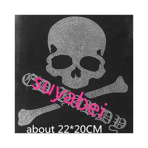 Skull design stones sticker hot fix motif iron on crystal transfers design iron on rhinestone patch appliques