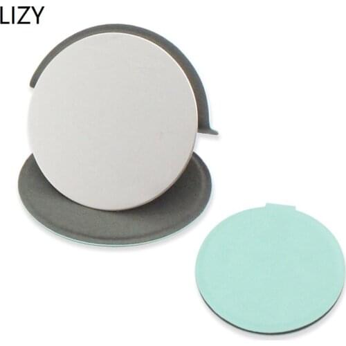 LIZY PU Leather Makeup Mirror Portable Makeup Mirror Round Stainless Steel Mirrors Gift Small Compact Portable Folding Mirror