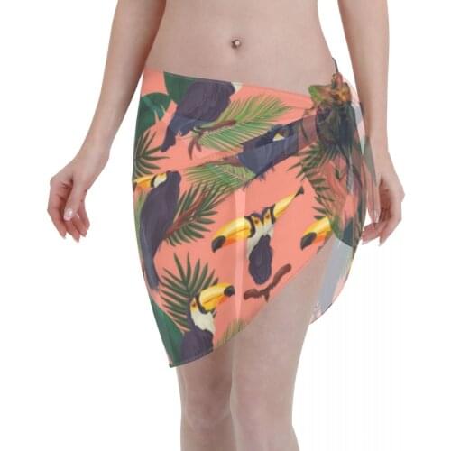 Womens Swim Wear Bikini Cover Up Tropical Summer Birds Beach Mini Wrap Skirt Sarong Pareo Shorts Summer Beachwear