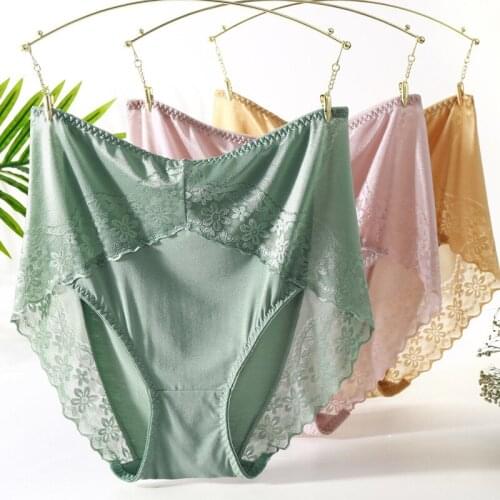 Womens Cotton Briefs Large Sizes Sexy Lace Thin Modal Traceless Cotton Underwear for Women Plus Size Panties with High Waist