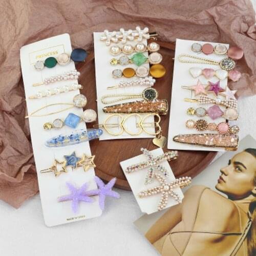 Handmade Pearls Hair Clips Set for Women Fashion Geometric Flower Barrettes Pin Headwear Girls Sweet Hairpins Hair Accessorie