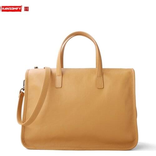 Genuine Leather Bag Women Handbag 14 Inch Laptop Bag Business Commuter Female Briefcase Large Capacity Ladies Shoulder Bag 2021