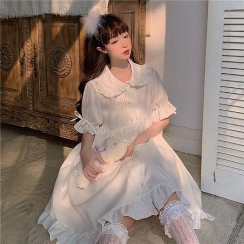 Cute Doll Collar Ruffled Short Sleeve Long Dress Summer 2020 New gothic lolita dress women victorian dress Sweet lolita skirt