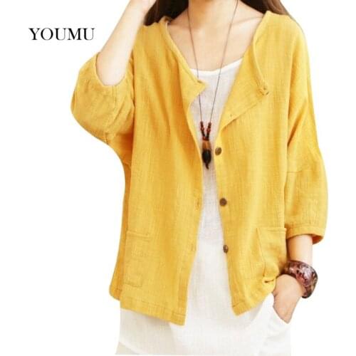 Women Cotton Linen Thin Coat Half Sleve O-Neck Summer Casual Multi Colors Sun Protection Jacket Streetwear 200-A992