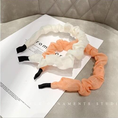 2021 Brand New Women Girls Chiffon Headbands Vintage Ruched Pleated Hairband Sweet Bubble Hair Hoop