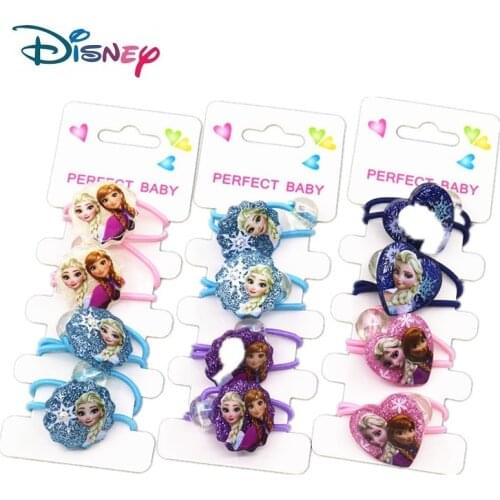 4-6pcs Disney Cartoon Hair Rope Children Frozen Mickey Mouse Girl Birthday Gift Headwear Doll Head Circle Cosmetic Rubber Band