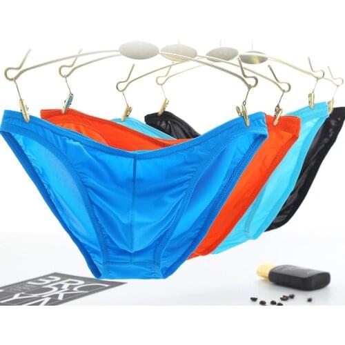 5 Sexy Gay Underwear Men Ice silk Briefs Low Waist Male Panties Cuecas Calzoncillos U Pouch Jockstrap Mesh Bikini Briefs A1702