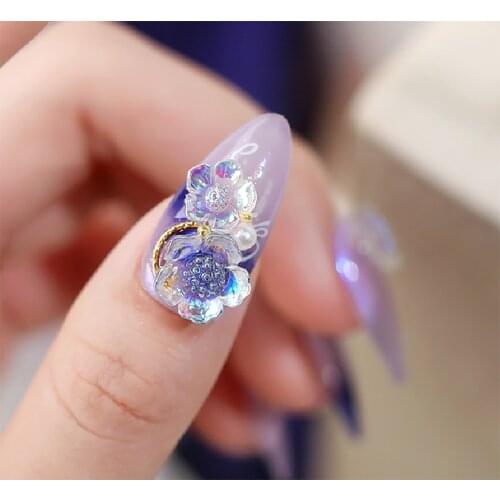 50pcs/Lot Ice-Transparent Flower Decal Laser Aurora 7*7mm 5Petals Bloom Resin Saussurea Colorful Clear Nailart Decorations ZCF30