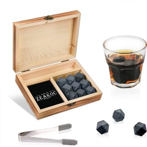 9pcs/set Natural Bar Whiskey Champagne Stones Reusable Mold Cocktail Stone Beer Rock Cooler Block Wedding Party Bar Accessories