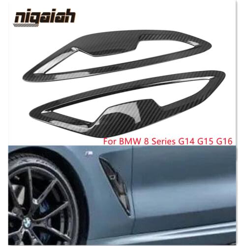 Glossy Dry Carbon Fiber Side Wing Air Flow Intake Cover Fender Trim For BMW New 8 Series G14 G15 G16 2020