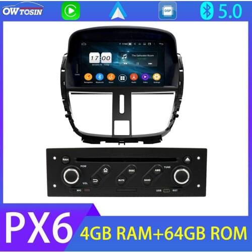 PX6 4G+64G Car Multimedia Player For Peugeot 207 207CC 2007-2014 4G SIM Android 10.0 GPS Radio Parrot Voice Control Carplay DAB