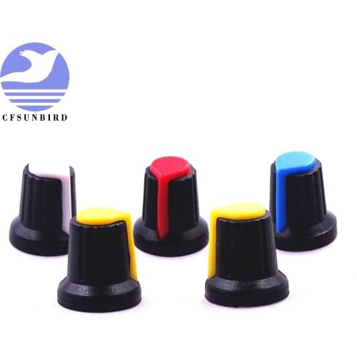 CFsunbird High quality 10Pcs WH148 potentiometer knob cap(copper core) 15X17mm 6mm Shaft Hole AG2 Yellow Orange Blue White Red