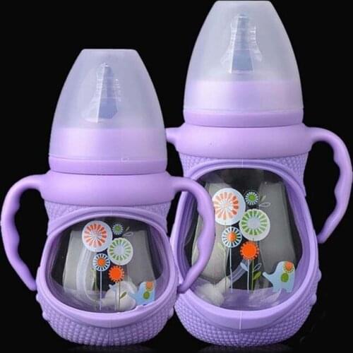 150/240ml Baby Glass Bottle Anti Colic Wide Neck With Detachable Handle Feeding Bottle For Newborn Infant Toddler BPA Free 8OZ