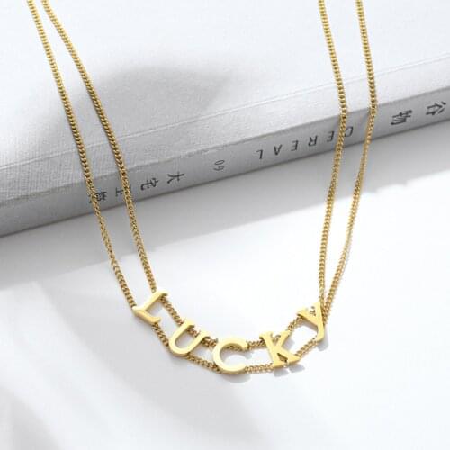 316L Stainless Steel Double Layer Lucky Letters Pendant Charms Chain Choker Necklace For Women Fashion Fine Jewelry SAN610