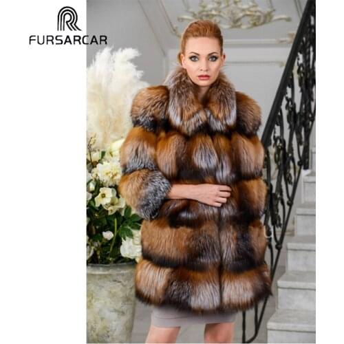 FURSARCAR Top Quality Fur Coat 2020 New Russian Gold Fox Fur Womens Real Fur Coat Luxurious Warm Coat With Thick Fox Fur Collar