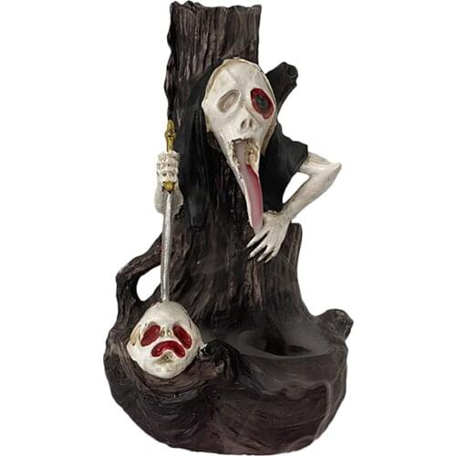 Halloween Scary Ghost Statue Resin Incense Burner Waterfall Backflow Incense Holder Home Decor Aromatherapy Ornament
