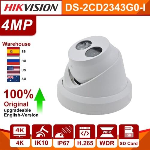 Original Hikvision IP Camera 4MP CCTV DS-2CD2343G0-I Security POE Bullet IR 30m Network Camera 30fps face detection SD card