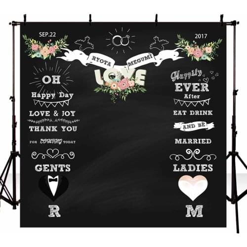 Custom Flower leaves love Banner heart black backdrops Vinyl cloth High quality Computer print wedding background