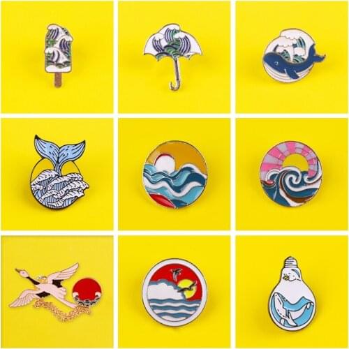 Kanagawa Sea Wave Pin Badge On Clothes Scenery Metal Icons Badges For Backpack Brooch Enamel Pins Lapel Pin Bags Badge Gifts