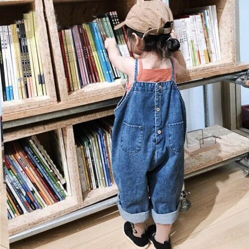 Girls Jumpsuit Korean 2020 Spring Korean Casual Loose Denim Overalls for Girls 2 3 4 5 6 Y Kids Jeans Fashion Baby Overalls New
