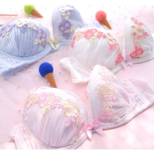 Romance Flower Japanese Bra & Panties Set Thin Underwire Soft Underwear Intimates Set Kawaii Lolita