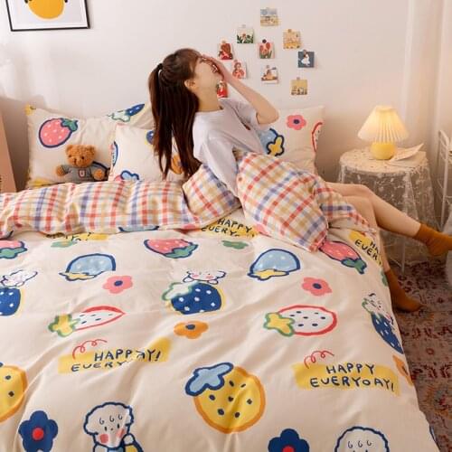New 3/4pcs Cute Cartoon Bed Sheet Set Cotton With Pillow Cover Pink Twin Full Queen Size Bedding Set For Girls Kids Quilt Cover