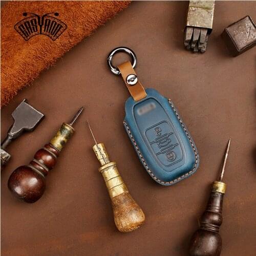 Handmade Leather Car key Protect Shell Vintage Remote Keychain Bag