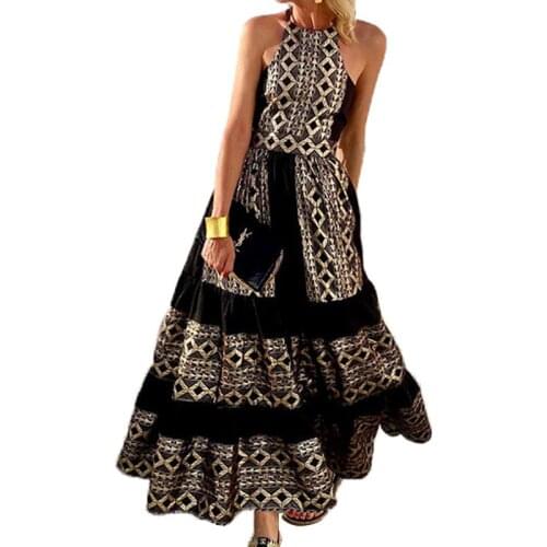 Summer Clothes For Women Sexy Halter Dress European American Fashion Print Loose Bohemian Slim Dress 2021 New Ladies Black Robe