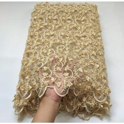 Best quality bridal tulle Gold mesh lace with heavy beads embroidered lace fabric for party dress Z0290