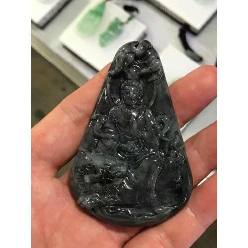 Natural black Myanmar jade A HandCarved guan yin Buddha black jadeite jade pendant jade necklace pendants jewelry jade necklaces