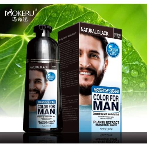 Mokeru 200ml Natural mens beard dye black shampoo beard coloring for men covering white gray beard hair