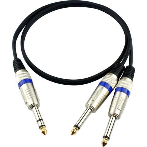 Nickel-plated Metal Plug 6.35mm 1/4Inch Male Stereo to Dual 6.35mm 1/4" Mono Y Splitter Audio Cable Line for Signal Transmission