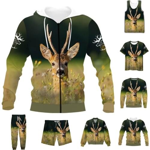 New Fashion 3D Full Print Hunting Deer T-shirt/Sweatshirt/Zip Hoodies/Thin Jacket/Pants Four Seasons Casual Suit V17