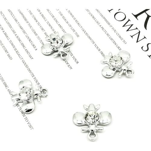 New 10Pcs Fashion Charms Gift Rhinestone Bee Alloy Pendant Earring Necklace Jewelry Accessories DIY Electroplating Does Not Fade