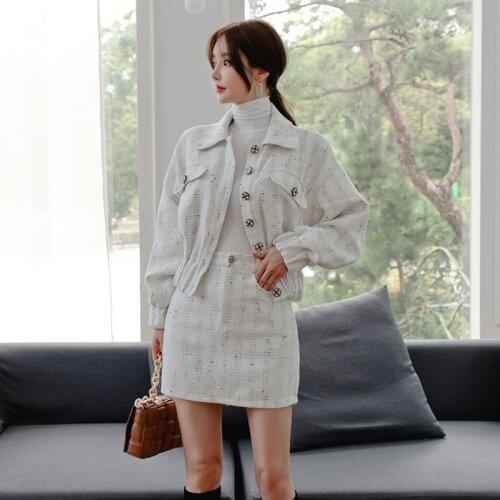 New arrival thick warm casual comfortable women sets Single-breasted fresh jacket and mini pencil skirt elegant cute women sets